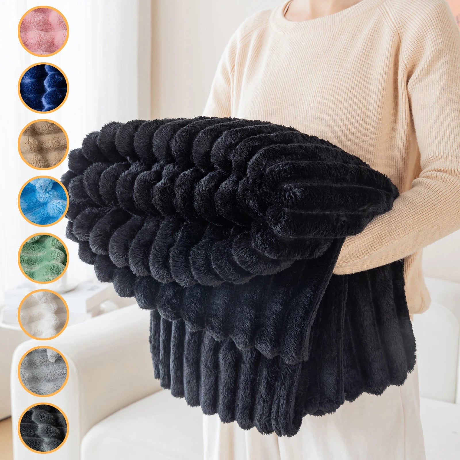 1pc striped flannel blanket - soft, comfortable, multifunctional sofa decorative cover blanket, available in multiple colors