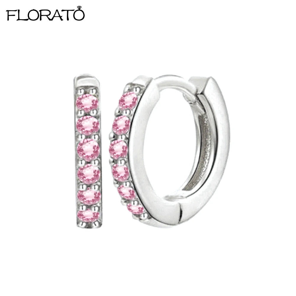 Brincos de Argola Pequenos de Prata 925 com Agulha de Cristal de 9mm para Mulheres Brincos Huggie Minimalistas Brincos de Piercing com Zircônia Colorida Joias
