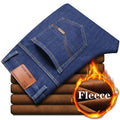 Marca Outono Inverno Quente Flocking Denim Macio Homem Atividades Forro de Lã Calça Jeans Masculina Preto Azul Cinza Cores