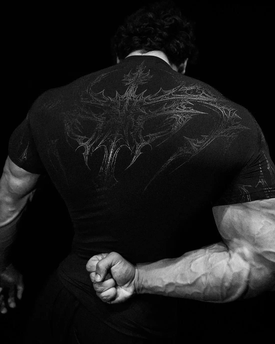 Men's Gothic Print Muscle Tee High Elasticity Quick-Dry Bodybuilding Training T-Shirt