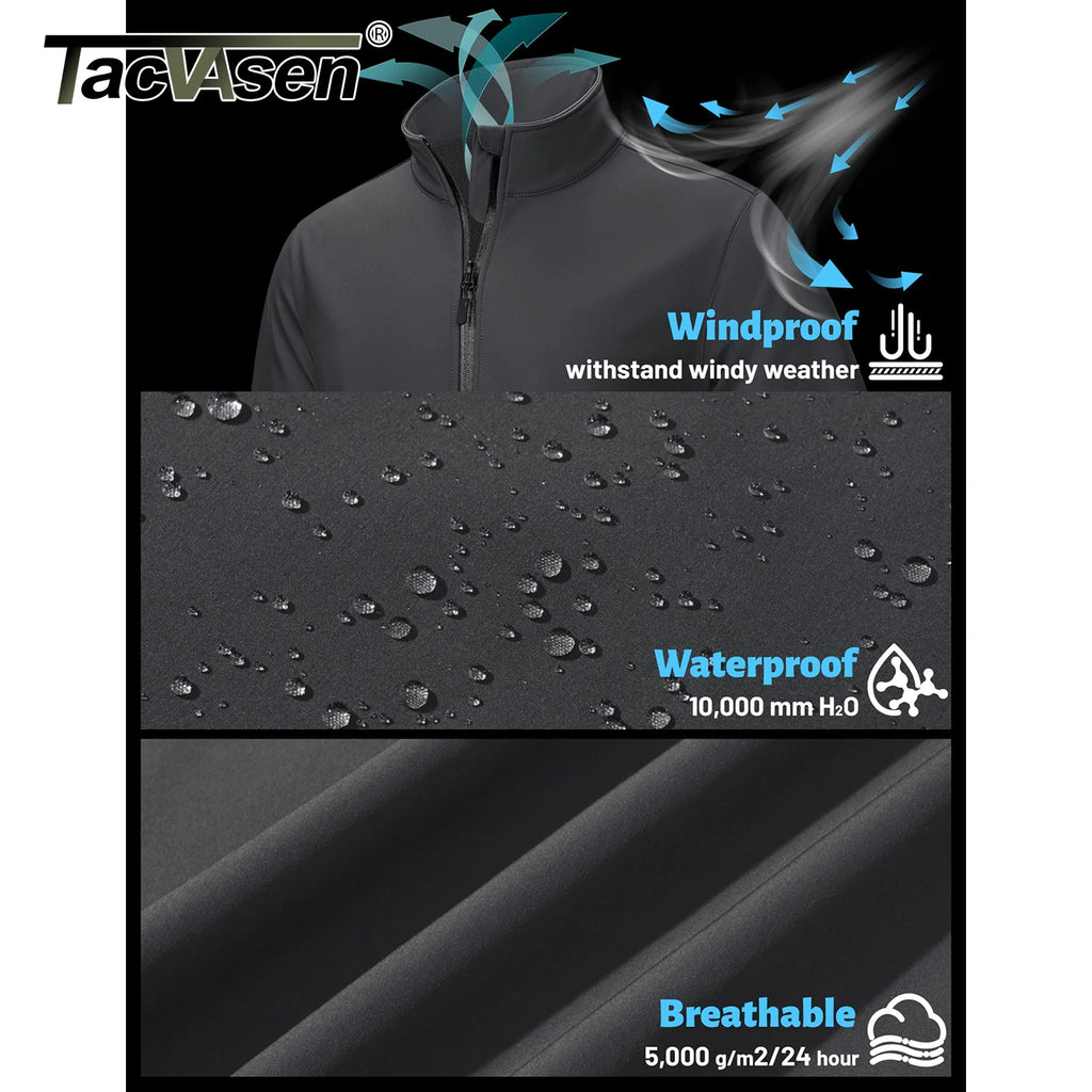 Jaqueta Softshell Masculina Tacvasen Forrada com Lã, Zíper Completo, Jaqueta de Chuva, Jaqueta de Trabalho para o Ar Livre, Corta-vento Masculino para Trekking e Caminhada na Primavera