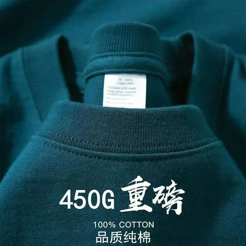 American 450g Heavy Cotton Short-sleeved T-shirt Men's and Women's Solid Color Loose Round Neck Top Bottoming Shirt Half-sleeved