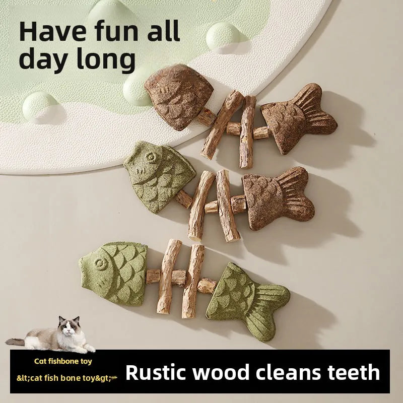 Brinquedo para Gatos em Formato de Espinha de Peixe, Silvervine Natural, Graveto de Madeira para Roer, Brinquedo Interativo para Gatinhos e Dentição