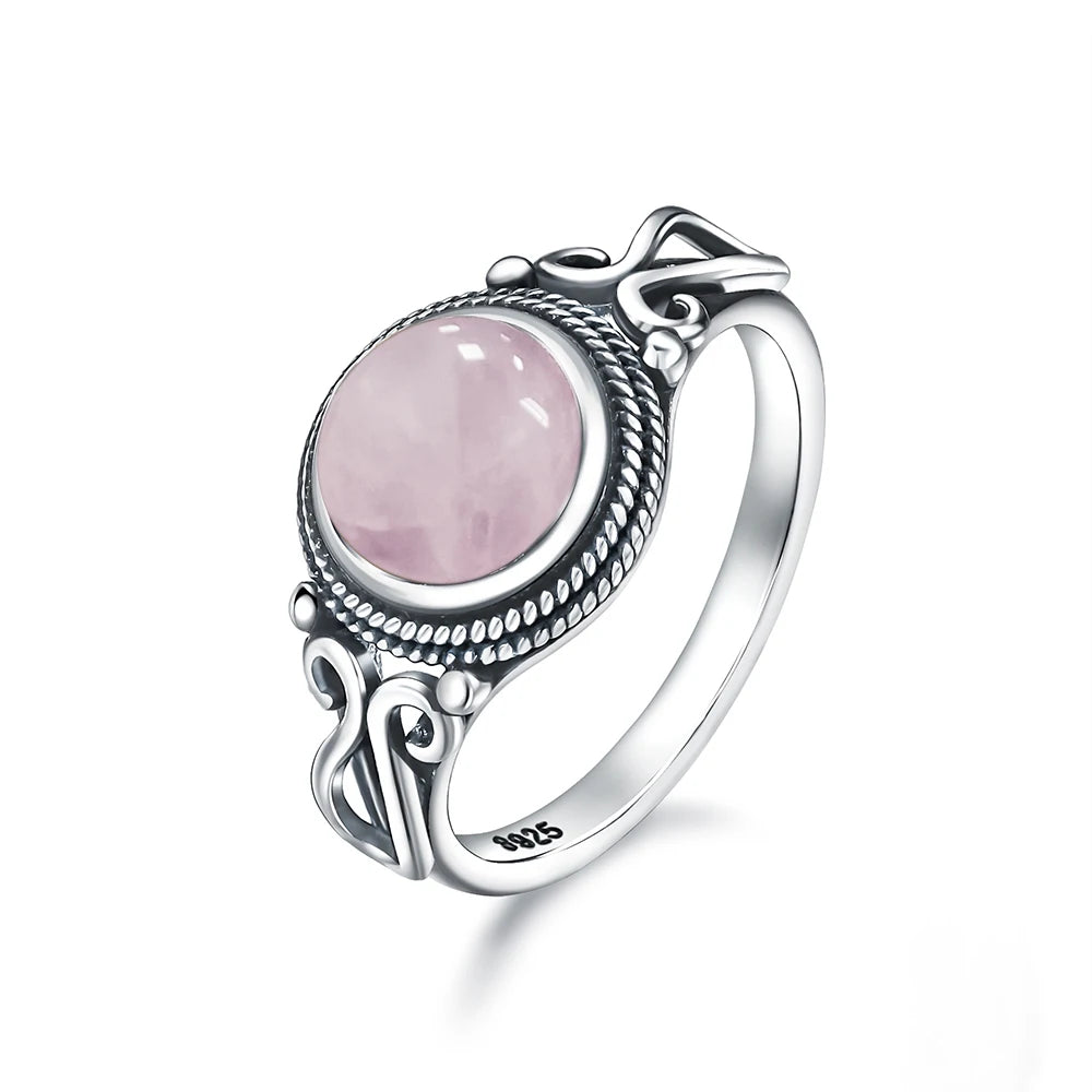 Anel Vintage de Prata Esterlina 925 com Pedra Labradorita Natural Redonda de 8MM Forte Brilho Anel de Pedra Preciosa Presente para Mulheres e Homens