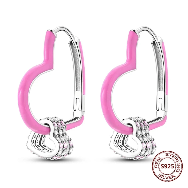 Love Heart Earrings 925 Sterling Silver Original Shining Zircon Heart Hoop Earrings For Women Wedding Anniversary Jewelry Gift