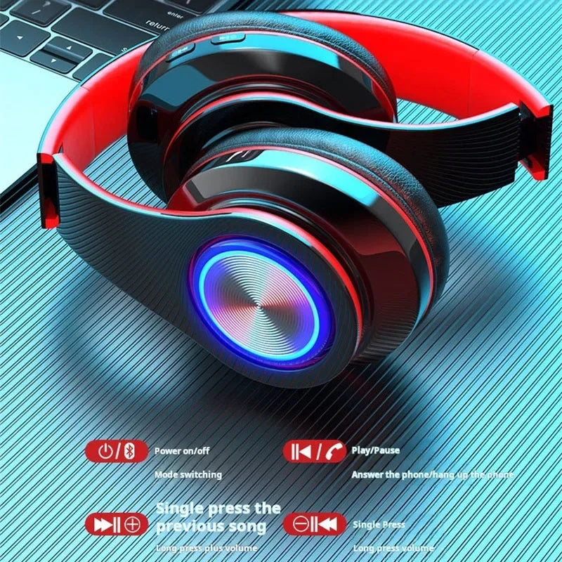 Headsets Gamer Fones de Ouvido Bluetooth Surround Sound Estéreo Sem Fio USB Com Microfone Luz Colorida para PC Laptop