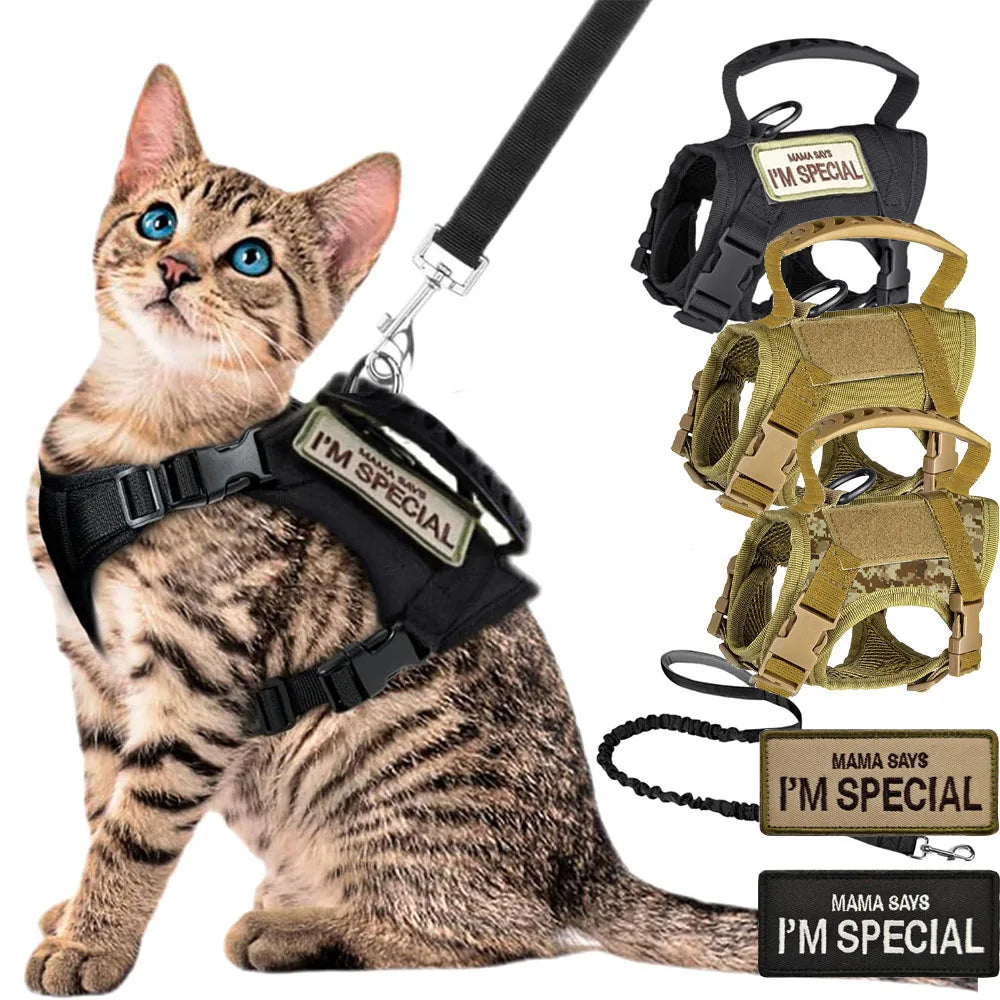 Coleira Peitoral Tática Para Cães e Gatos de Trabalho Ajustável para Pets Colete Peitoral de Malha Macia para Treinamento de Filhotes com Alça para Gatos Grandes