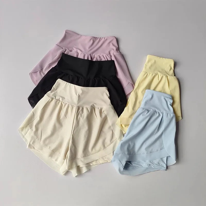 Shorts Esportivos Femininos de Verão em Tela 2 em 1 de Secagem Rápida para Yoga Shorts Respiráveis para Fitness Shorts de Corrida de Cintura Alta