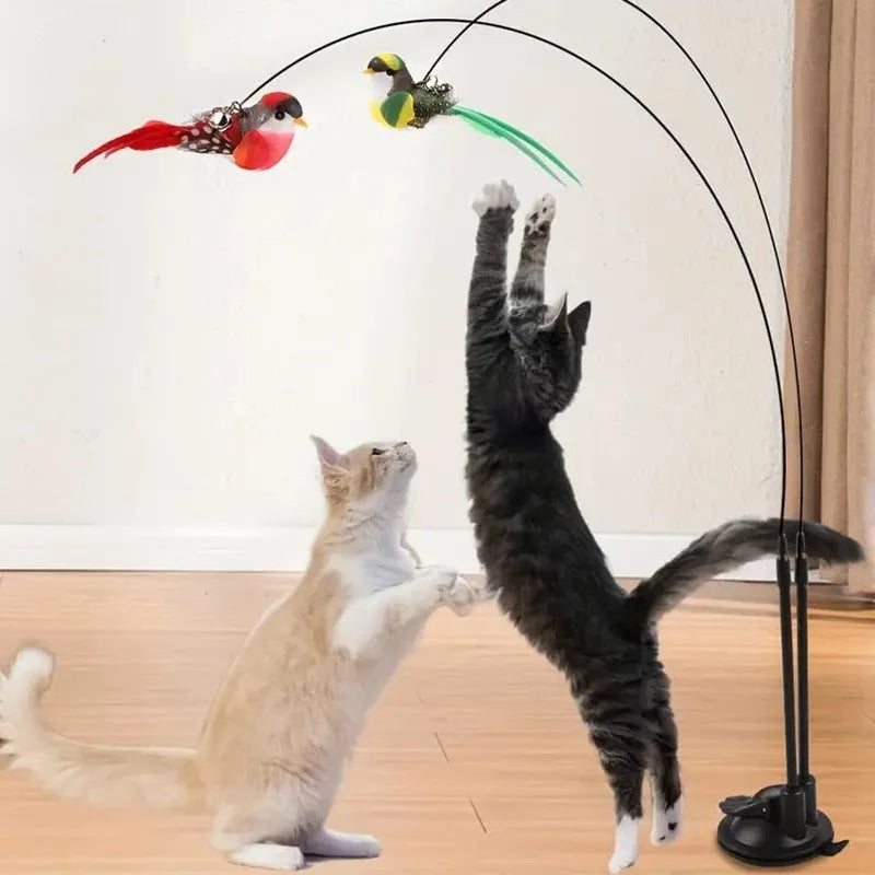 Brinquedo Interativo Varinha para Gato com Cabeça de Pássaro de Simulação, Varinha de Provocação para Gatos com Fio de Aço Destacável Substituível, Alivia o Tédio e Garante a Diversão do Gato