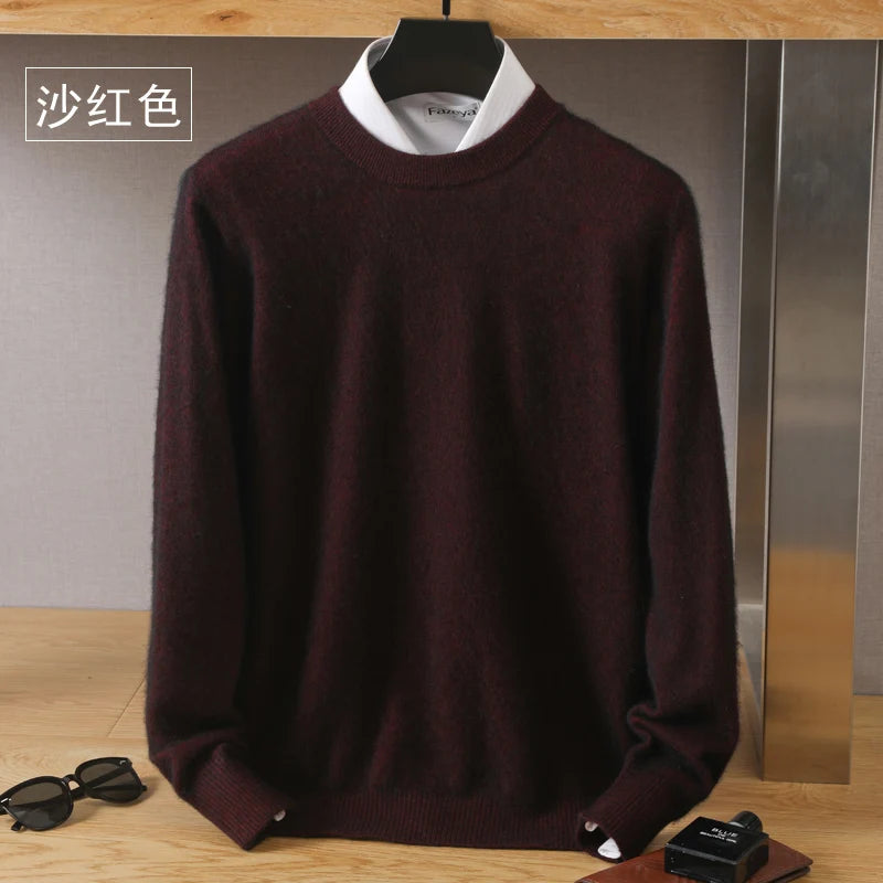 Suéter Masculino 100% Cashmere de Visom Puro, Gola Redonda, Pulôveres de Malha, Suéter Outono e Inverno Novo, Mangas Compridas, Suéteres de Alta Qualidade, Blusas de Visom