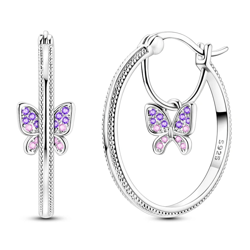 Brincos Trevo de Quatro Folhas Prata 925 Zircônia Original Borboleta Libélula Camaleão Abelha Flor Brincos Femininos Joia de Presente