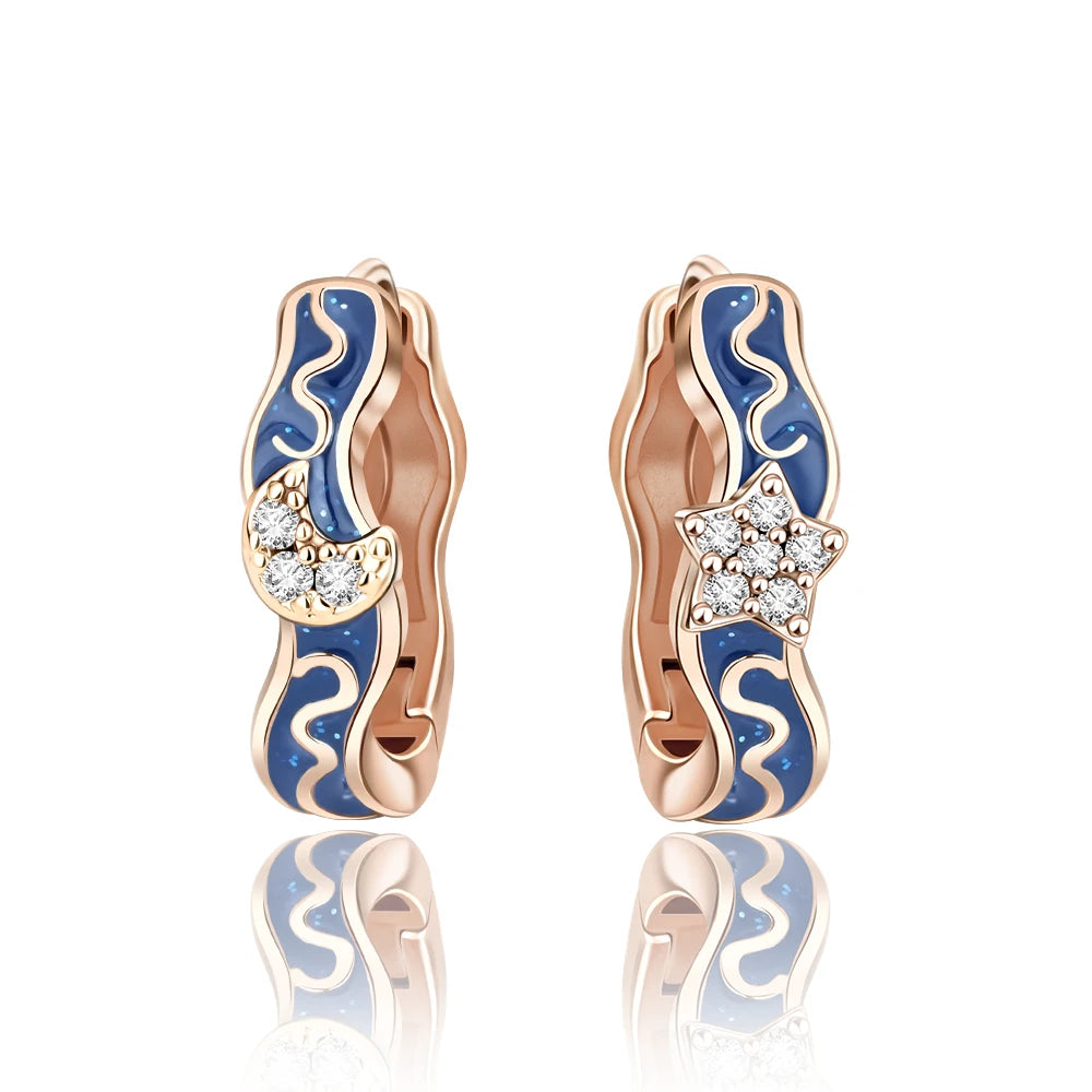 Rose Gold Series 925 Sterling Silver Flamingo Giraffe Star and Moon Flower Earrings Elegant Party Jewelry Gifts