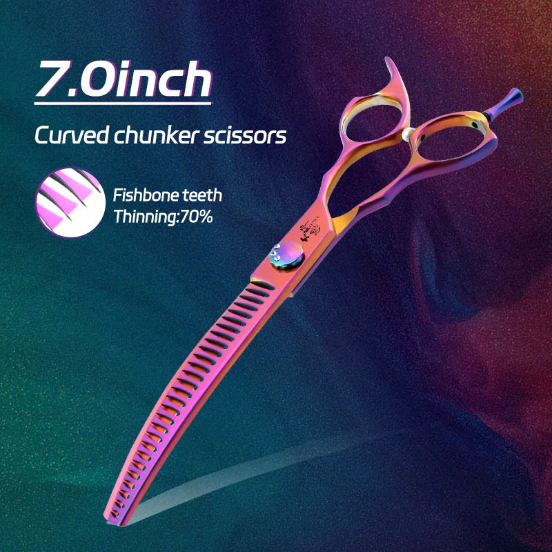 Tesouras de Tosa para Cães Fenice Professional 7.0/7.25/7.5 Polegadas JP440C Coloridas Curvas Desbaste Chunkers para Rosto e Corpo de Cães