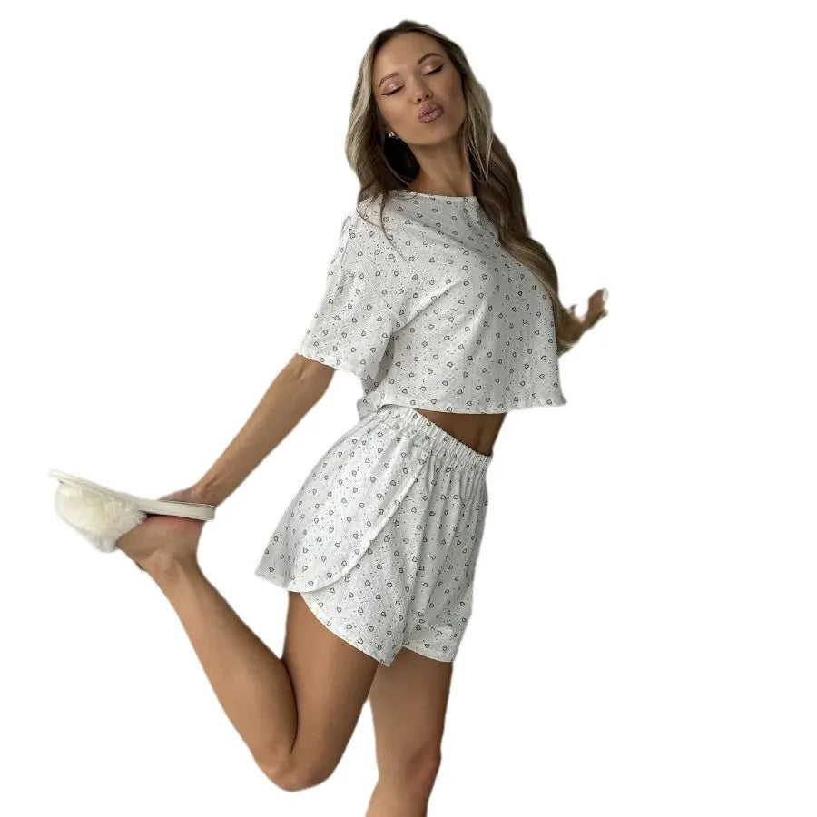 Women's Nightwear Set: Lace-Up, Breathable, Printed, Sensual Split-Hem Shorts and Top Loungewear for Home Comfort Summer Attire
