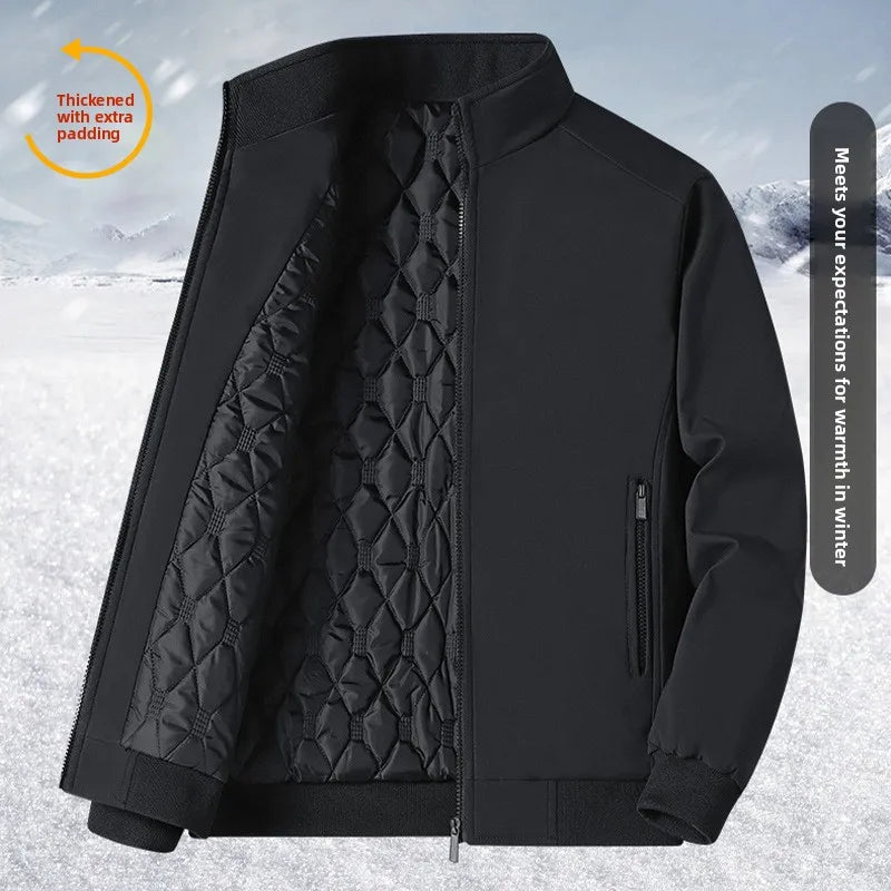 Jaqueta Masculina Forrada de Lã Grossa Casaco Casual da Moda Gola Alta Caimento Solto Respirável Resistente ao Desgaste à Prova de Vento Polies...
