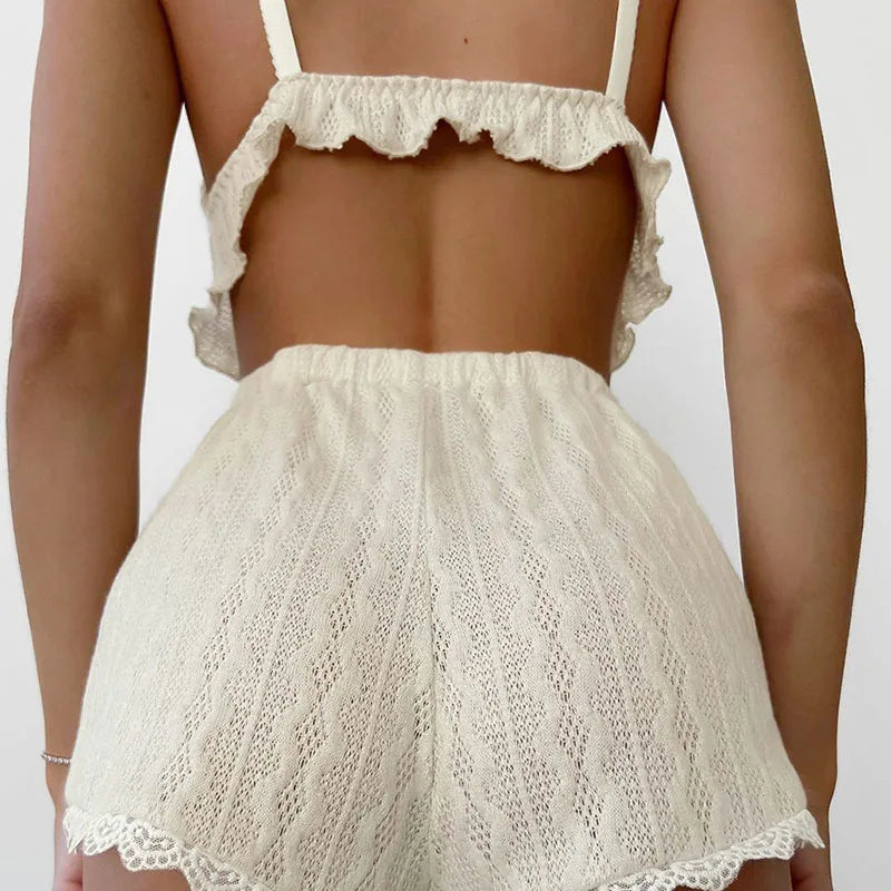 Conjunto Feminino de Pijama Camisola com Renda Sexy e Shorts com Recortes, Roupa de Dormir e para Ficar em Casa