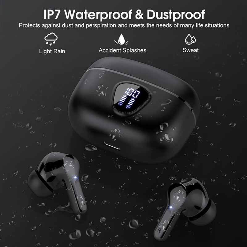 Fones de Ouvido Sem Fio BT5.4 com Display LED Fones de Ouvido Estéreo HiFi com 48H de Reprodução Fones de Ouvido com Cancelamento de Ruído ENC IP7