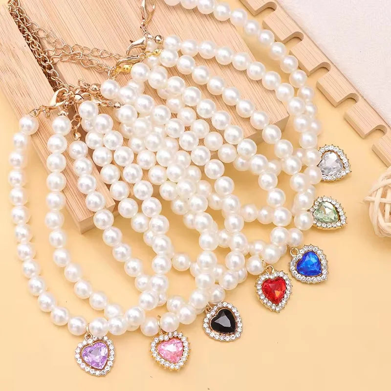 Pet Rhinestone Collar Adjustable Cat Princess Pendant Pearl Necklace Dog Sweet Decorations Puppy Gem Jewelry Accesorios