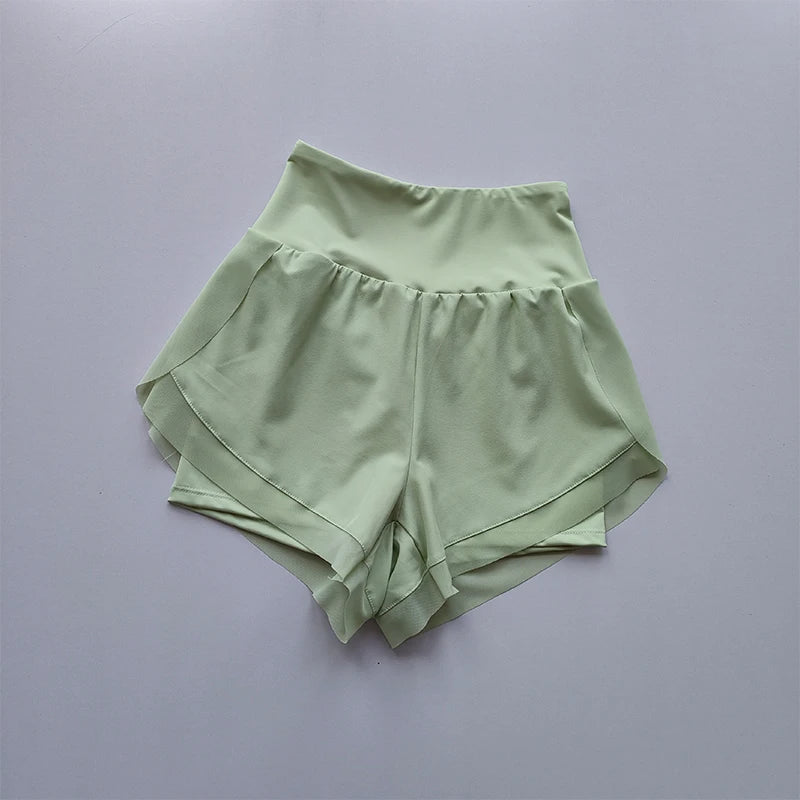 Shorts Esportivos Femininos de Verão em Tela 2 em 1 de Secagem Rápida para Yoga Shorts Respiráveis para Fitness Shorts de Corrida de Cintura Alta