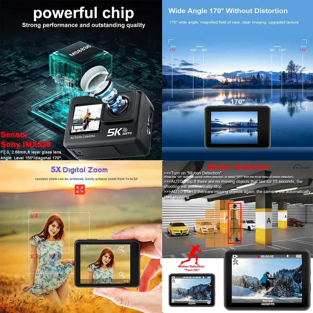 Action Camera 5K - 4K60FPS 50MP - 2.0 Touch EIS