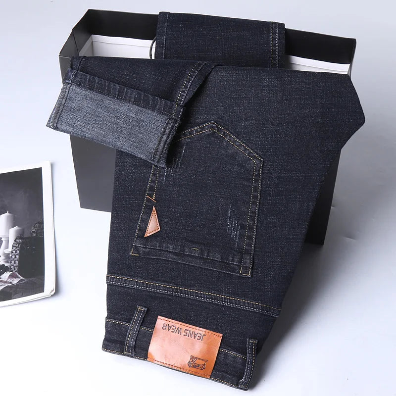 Calça Jeans Reta Masculina Moda Masculina 2026 Calça Slim Fit Elástica Confortável Macia Negócios Jeans Calça Jeans Marca de Roupa Masculina