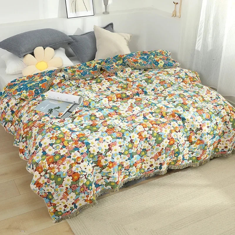 Japanese Throw Blanket Cotton Double Sided Sofa Cover Sofa Cushion Leisure Blanket Bedspread Four Seasons Cooling Quilt Sheet