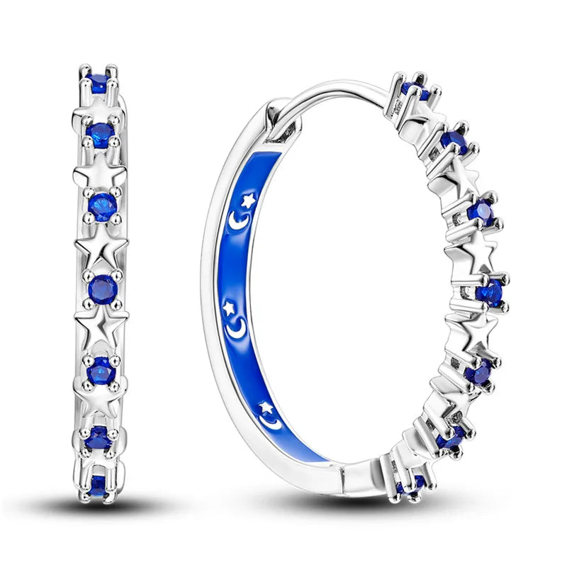 Star Moon Sun Hoop Earrings 925 Sterling Silver Original Star Shining Zircon Tassel Long Earrings For Women Luxury Jewelry Gift
