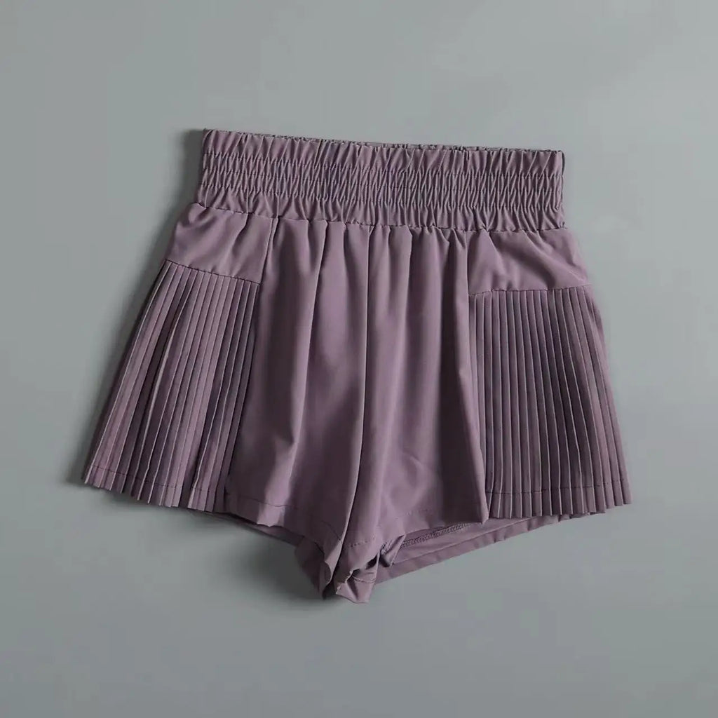 Shorts Esportivos Femininos com Bolsos, Shorts de Secagem Rápida, Calças de Yoga Falsas de Duas Peças de Cintura Alta, Shorts de Corrida e Fitness Verão