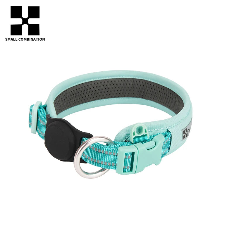 Coleira de Cachorro AirTag Personalizada Ajustável Nylon Refletiva Acolchoada para Cães de Pequeno Médio Grande Porte Acessórios
