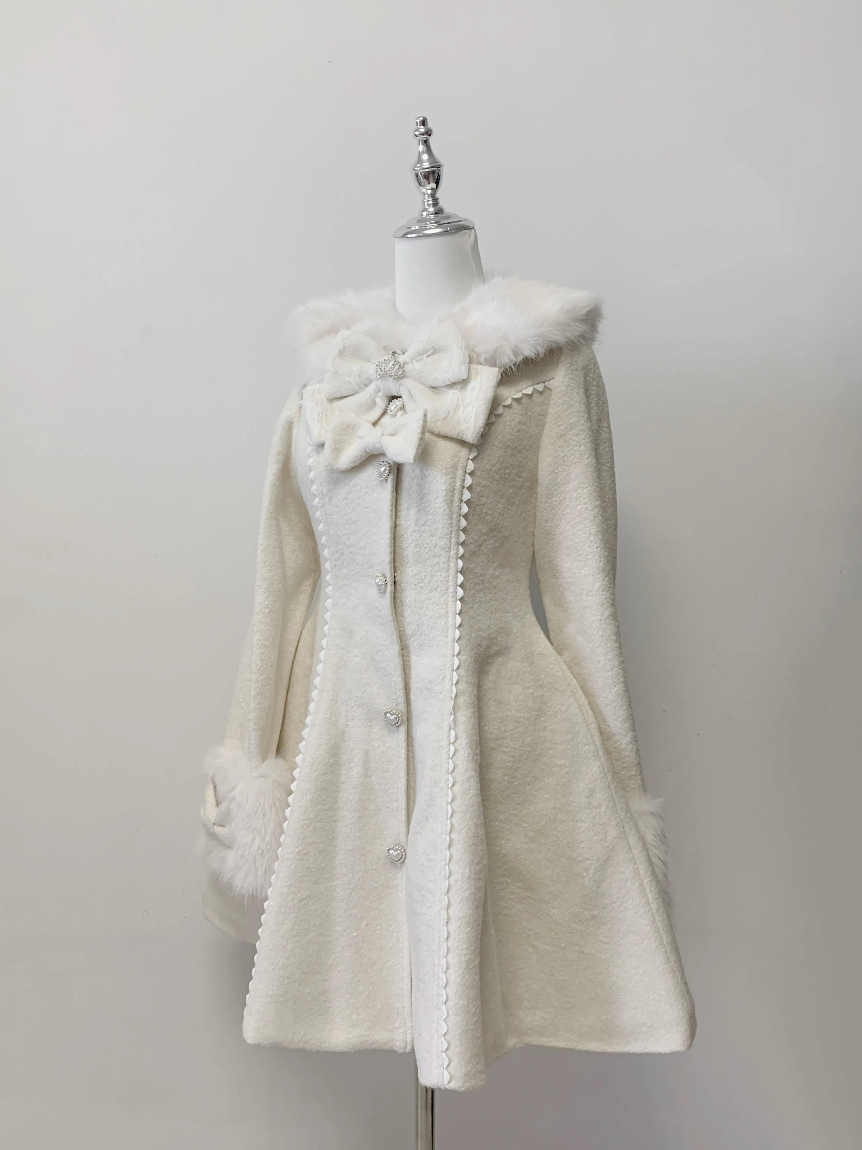 Jaqueta Feminina de Lã Original Japonesa Produção em Massa 30% Lã Novo Outono e Inverno Slim-fit Laço Gola Pelúcia Casaco de Lã