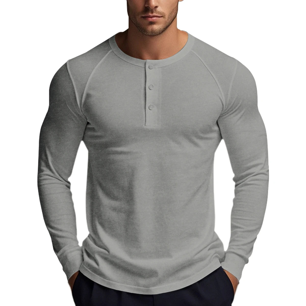 Camisetas Masculinas de Manga Comprida com Botões Camisas Henley de Outono Gola Redonda Casual de Alta Qualidade Camisetas Masculinas