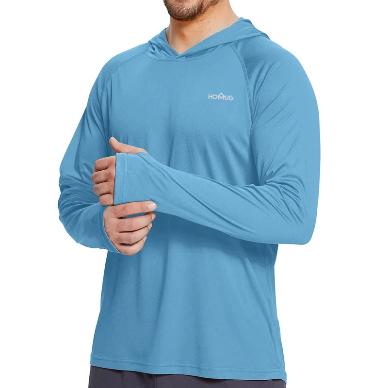 Mens UPF50+ Performance T-Shirt Hoodie Long Sleeve Casual Sun Protection T-Shirt Running Quick Dry Hoodie Sunscreen Fishing Wear