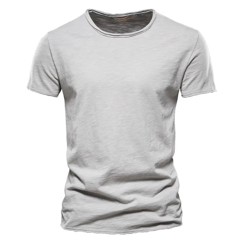 Camiseta Masculina 100% Algodão Casual Macia Fitness Verão Fina Camisetas Masculinas Roupa de Casa Gola O Manga Curta Lisa Camiseta para Homens