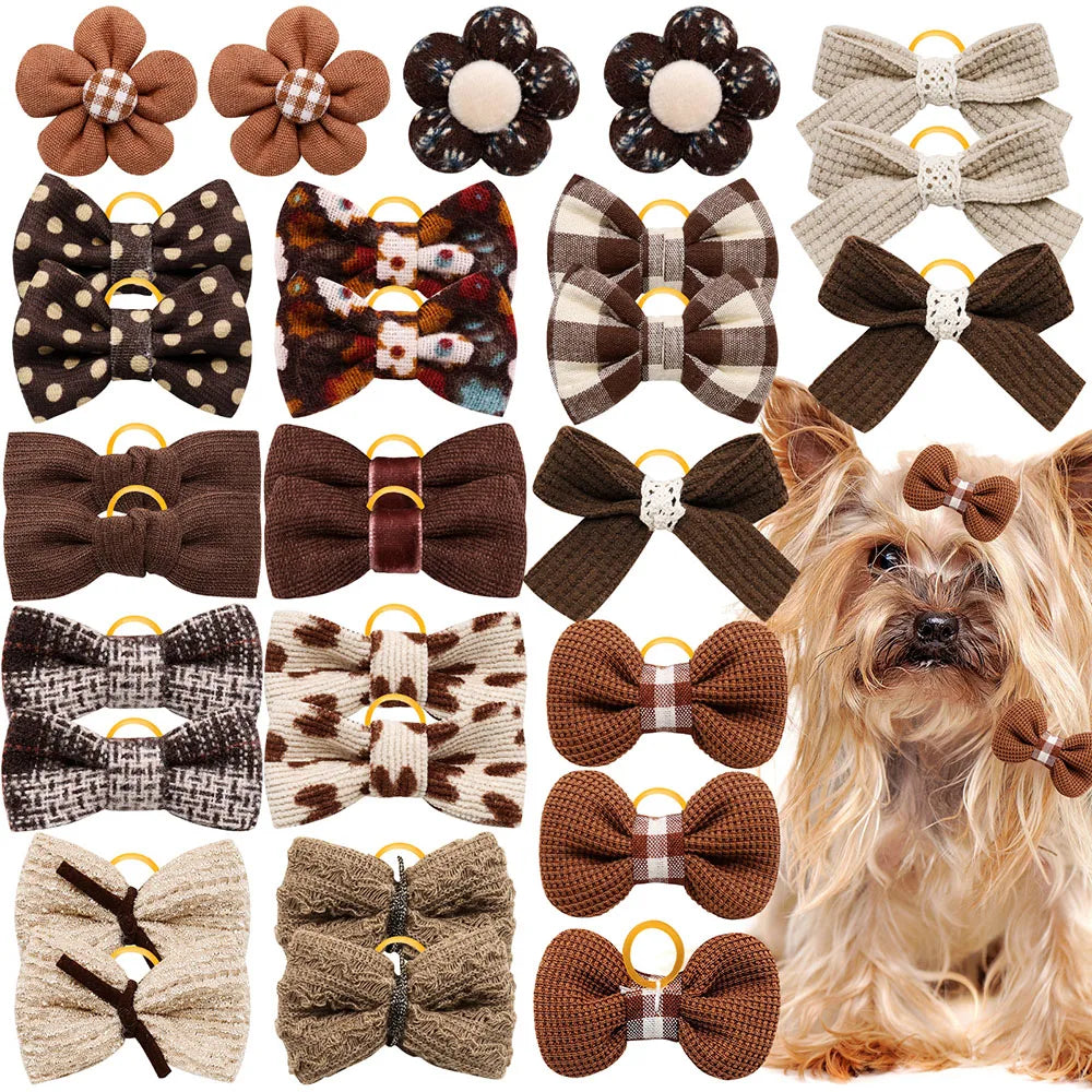 10/20 Peças Lacinhos para Filhotes com Elásticos Cor Doce Acessórios de Cabelo para Cães Feitos à Mão Acessórios de Cuidado para Cães