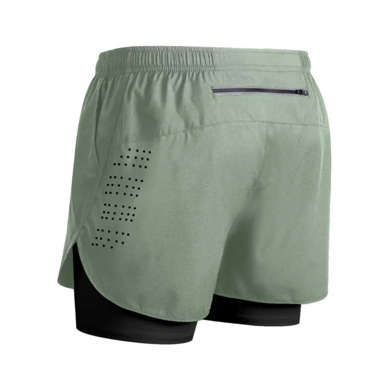 Shorts de corrida refletivos masculinos de verão Fitness de secagem rápida dupla camada shorts masculinos de treino de exercícios de musculação