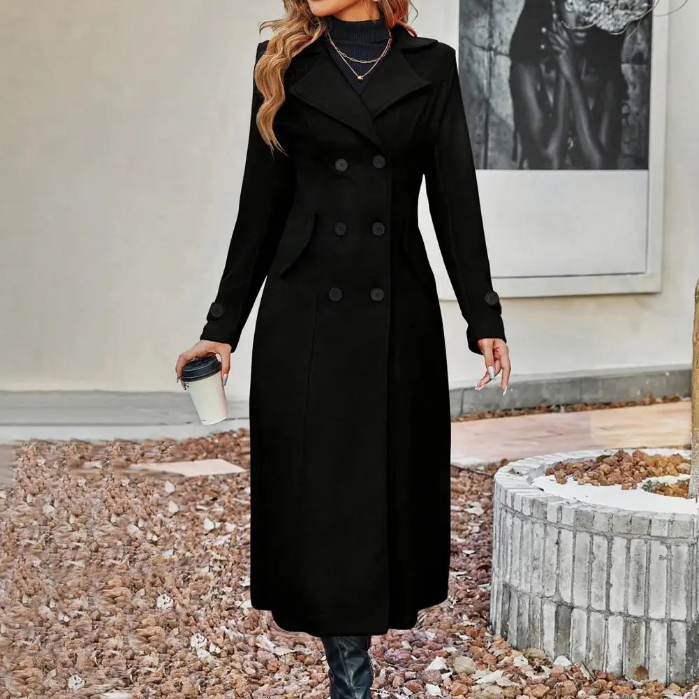 2025 Jaqueta Feminina de Lã Estilo Longo Sobretudo Feminino de Lã Moda Outono Inverno Casaco de Lã Quente Abotoamento Duplo Casaco Feminino