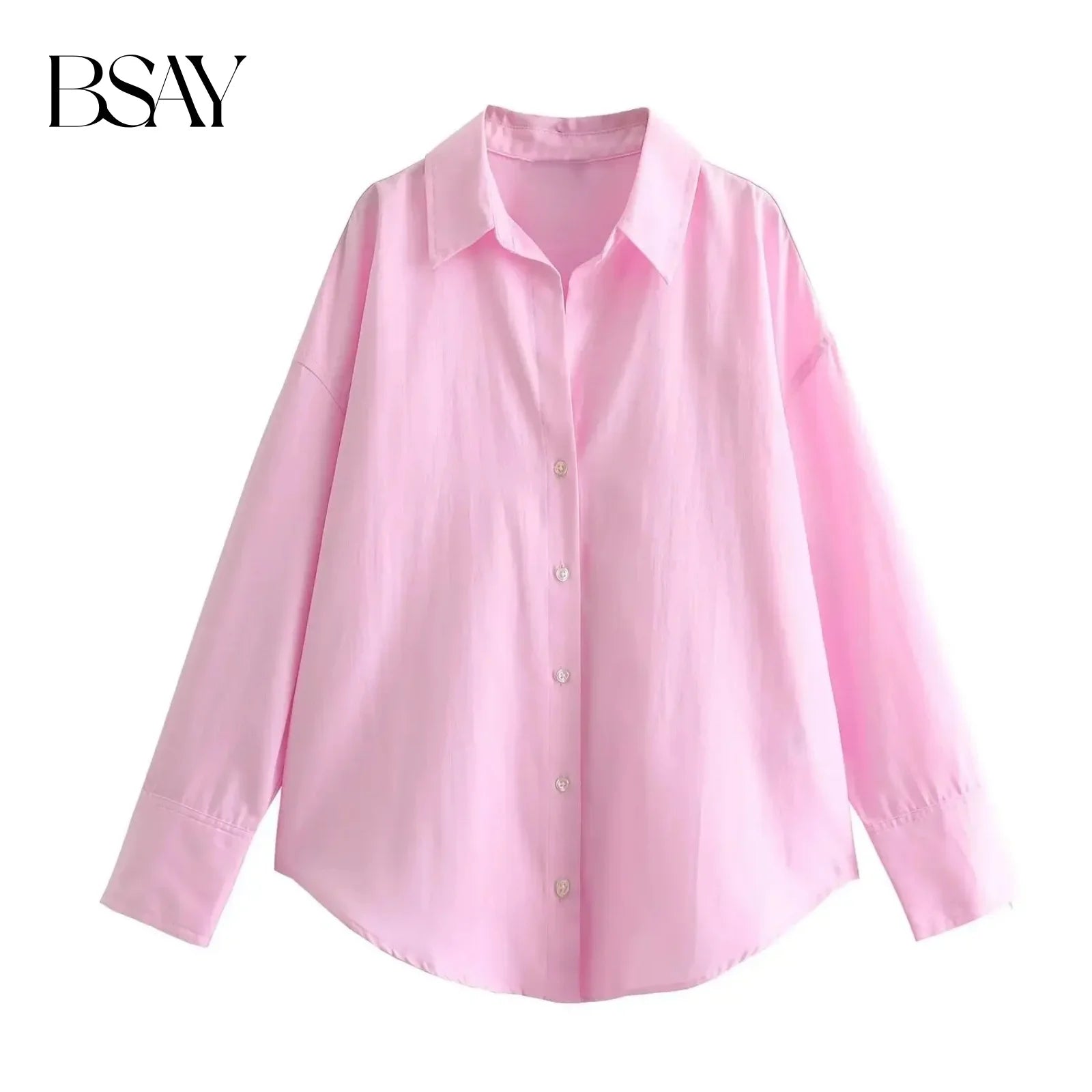 Bsay Moda Feminina Manga Comprida Botão Único Lapela Algodão Oxford Blusa Roupa de Rua Camisa Chique Senhoras Cropped Tops Mujer 1 - Listrado rosa M