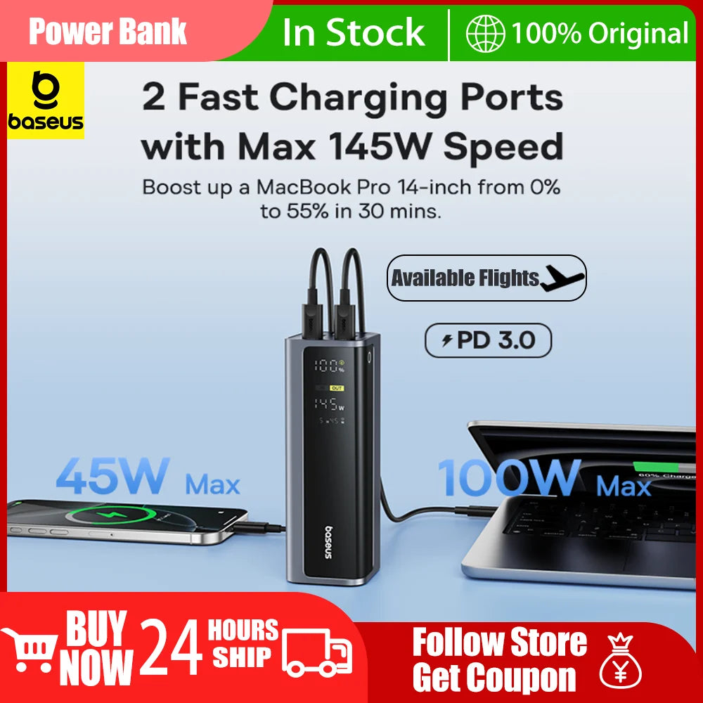 Baseus Power Bank 20800mAh 145W Fast Charging Portable Smart Digital Display