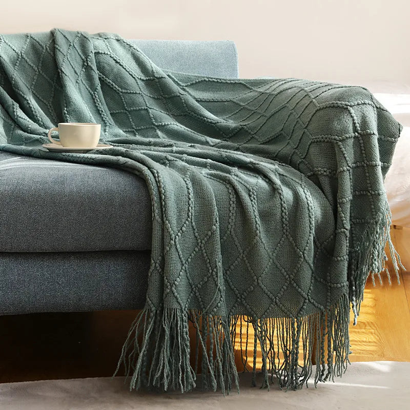Cable Knit Khaki Throw Blanket Lightweight Knitted Jacquard Throw Blanket for Couch, Sofa, Bed, Chair, Cozy Texture Farmhouse