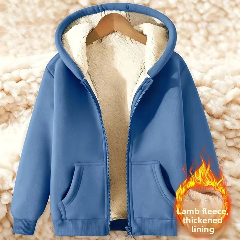 Ladies Thickened Lamb Velvet Open Cardigan Hooded Zipper Loose Outerwear Winter Sweatshirt Trendy Warm Plus Size Coat 1 - 2xl 67.5-77.5kg Warm orange