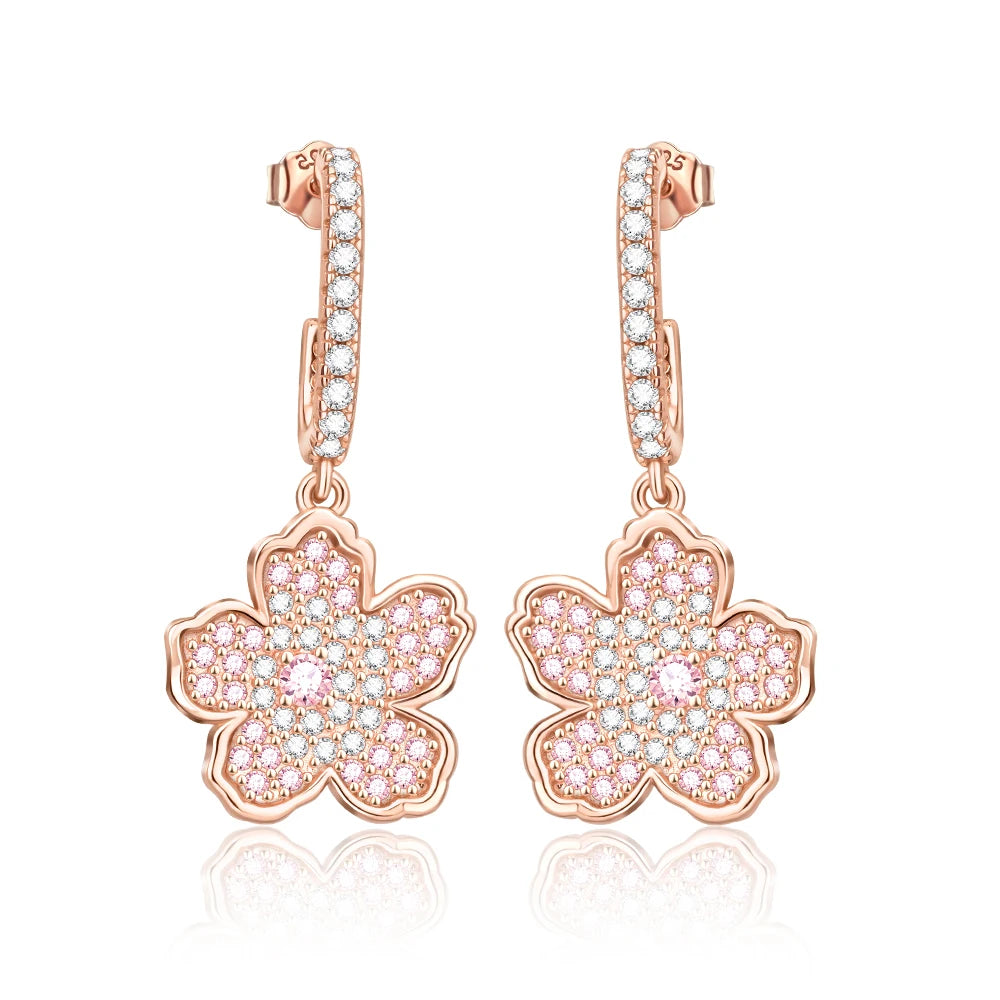 Rose Gold Series 925 Sterling Silver Flamingo Giraffe Star and Moon Flower Earrings Elegant Party Jewelry Gifts