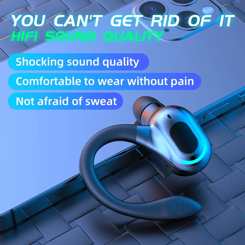 Fone de ouvido Bluetooth 5.2 à prova d'água, fones de ouvido sem fio com microfone, mini ganchos de orelha, fones de ouvido estéreo HiFi para celular
