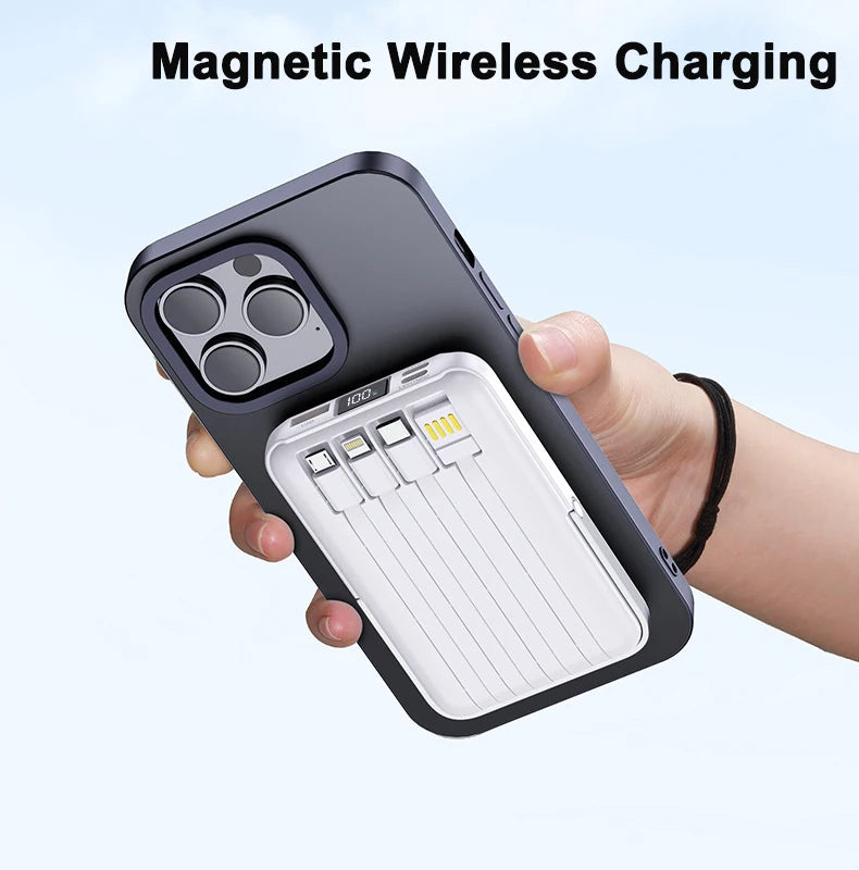 Magnetic Power Bank 20000mAh Fast Charging Wireless Cables Stand Portable