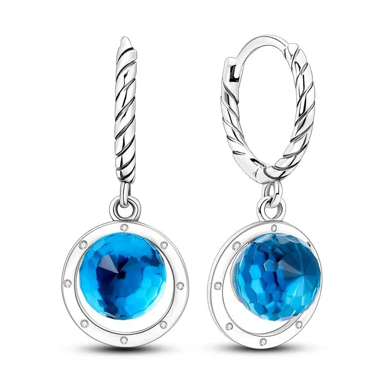 925 Sterling Silver Moon Universe Starry Sky Series Charm Earrings Women Blue Shiny Zircon Daily Wear Jewelry