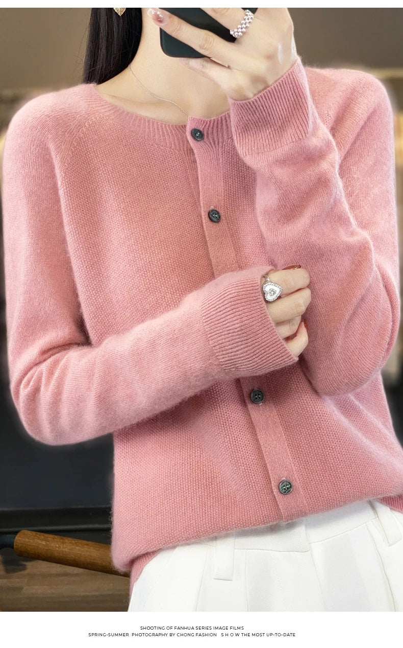 Long Sleeve 100 Merino Wool Sweaters Spring Autumn Women O Neck Knitwear Tops Clothing Fashion Basic Tops - SKY BLUE M