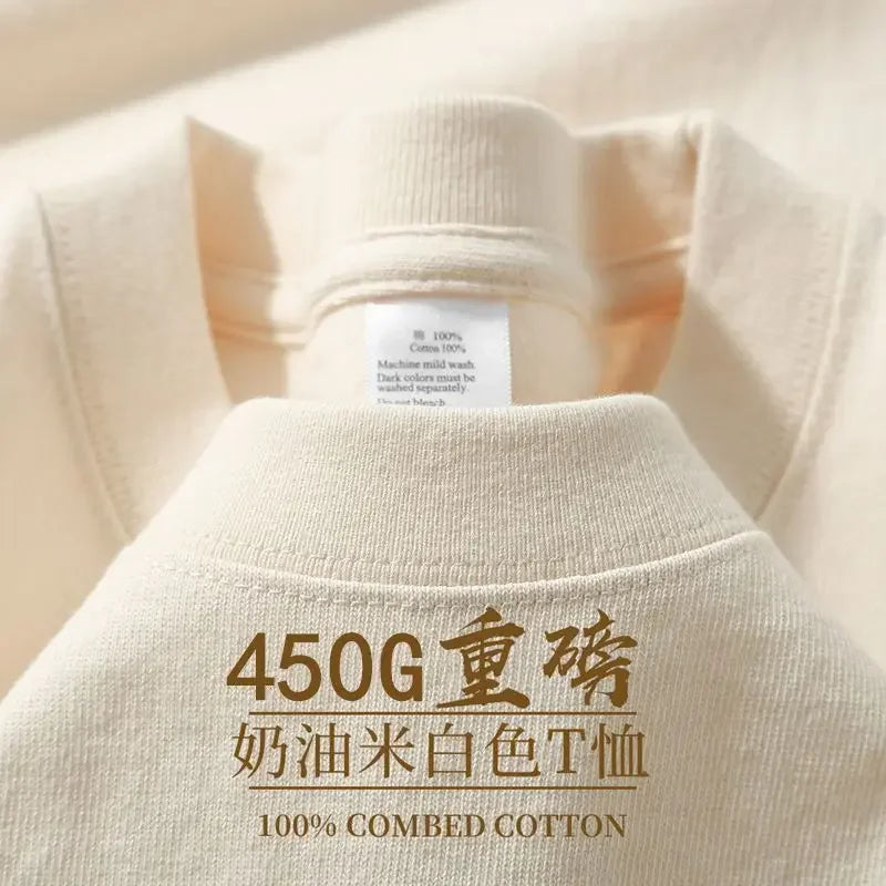 American 450g Heavy Cotton Short-sleeved T-shirt Men's and Women's Solid Color Loose Round Neck Top Bottoming Shirt Half-sleeved
