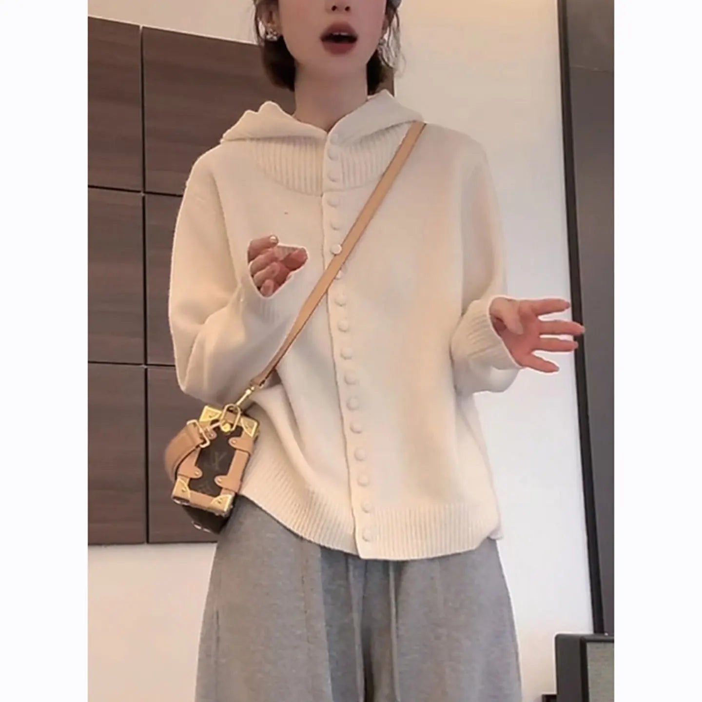 Suéter de malha com capuz cinza feminino solto quente outono inverno casaco estilo cardigã moda confortável respirável Top 1 - L veste 50-57,5kg Rosa de alta qualidade