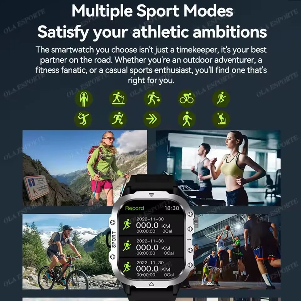 2025 Novo Smartwatch Masculino Militar Esportivo GPS para Uso Externo com Monitor Cardíaco do Sono Impermeável Compatível com iOS Android