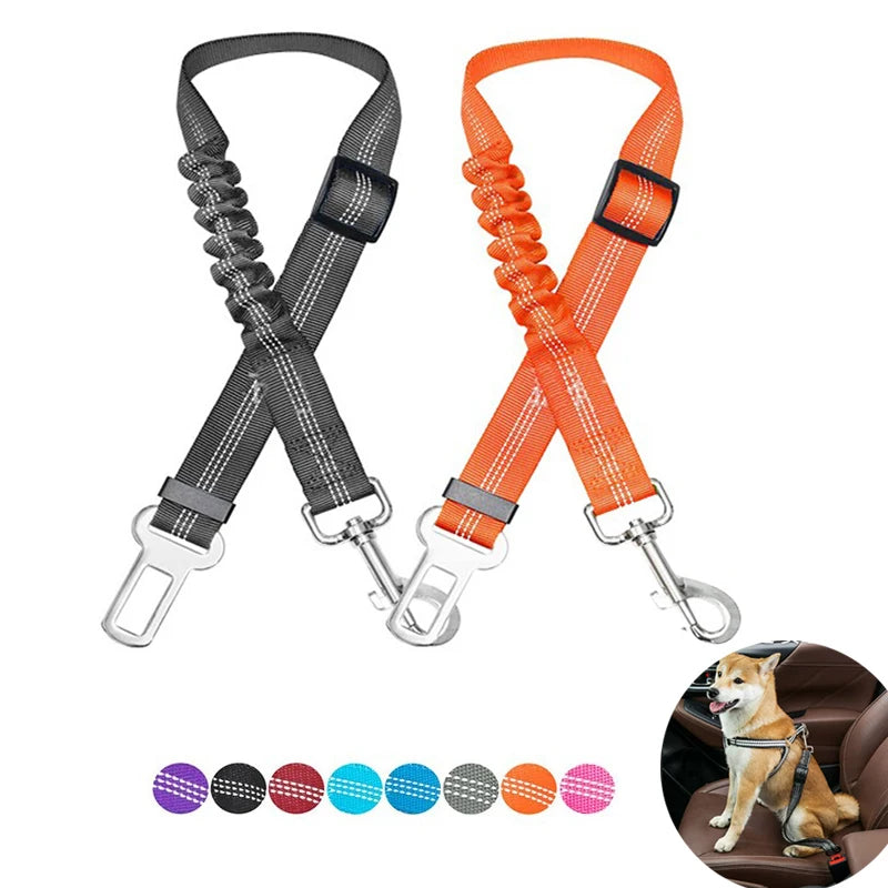 Cinto de Segurança Ajustável para Cães, Arnês para Cães, Nylon Refletivo, Amortecimento, Elasticidade, Acessórios de Viagem para Cães