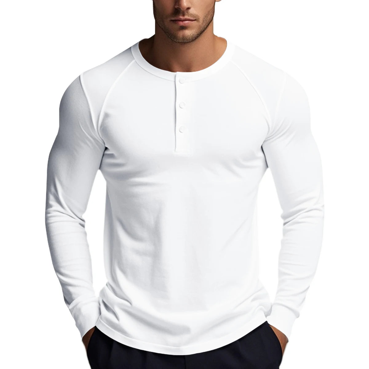 Camisetas Masculinas de Manga Comprida com Botões Camisas Henley de Outono Gola Redonda Casual de Alta Qualidade Camisetas Masculinas